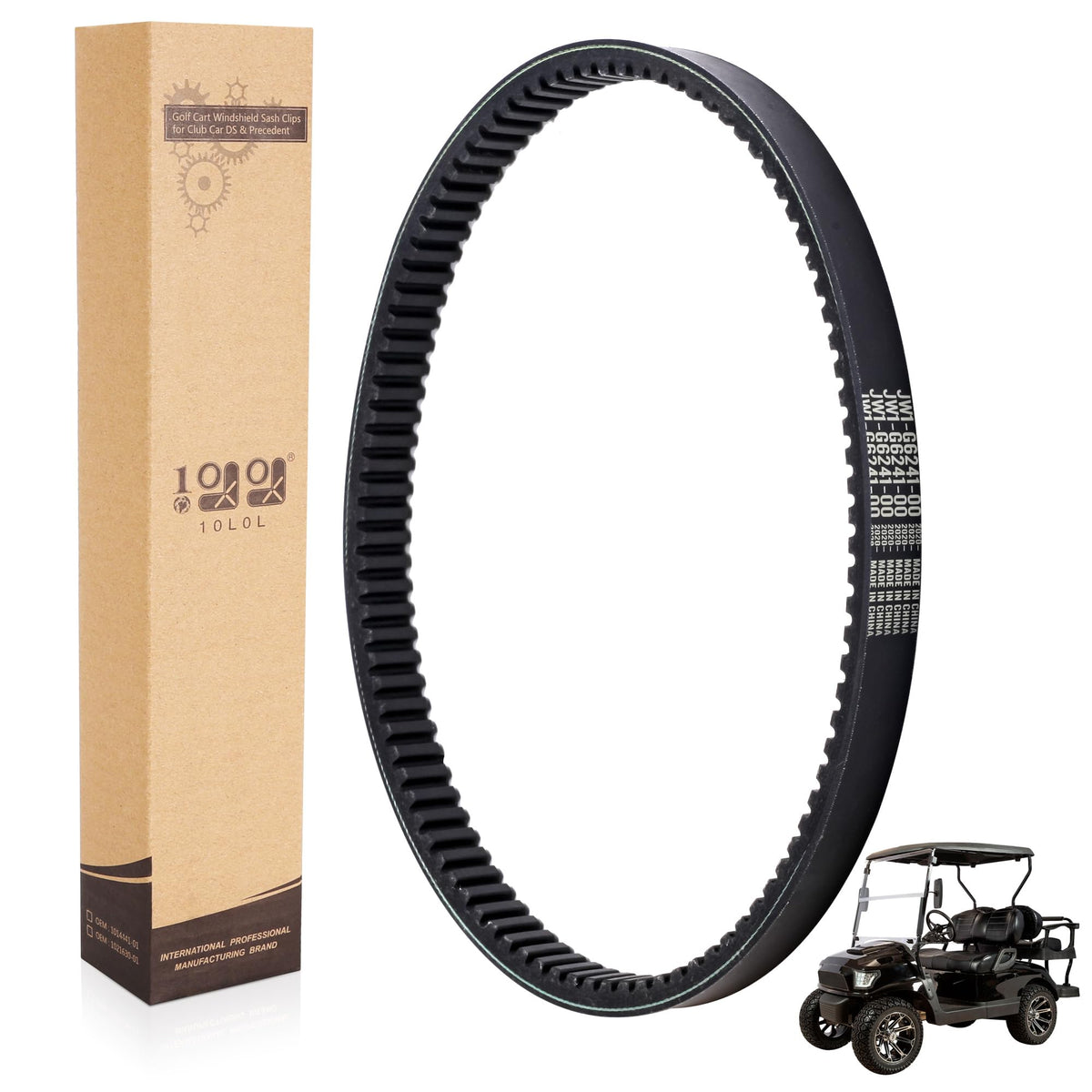 10L0L belt installed on a golf cart in real-world use