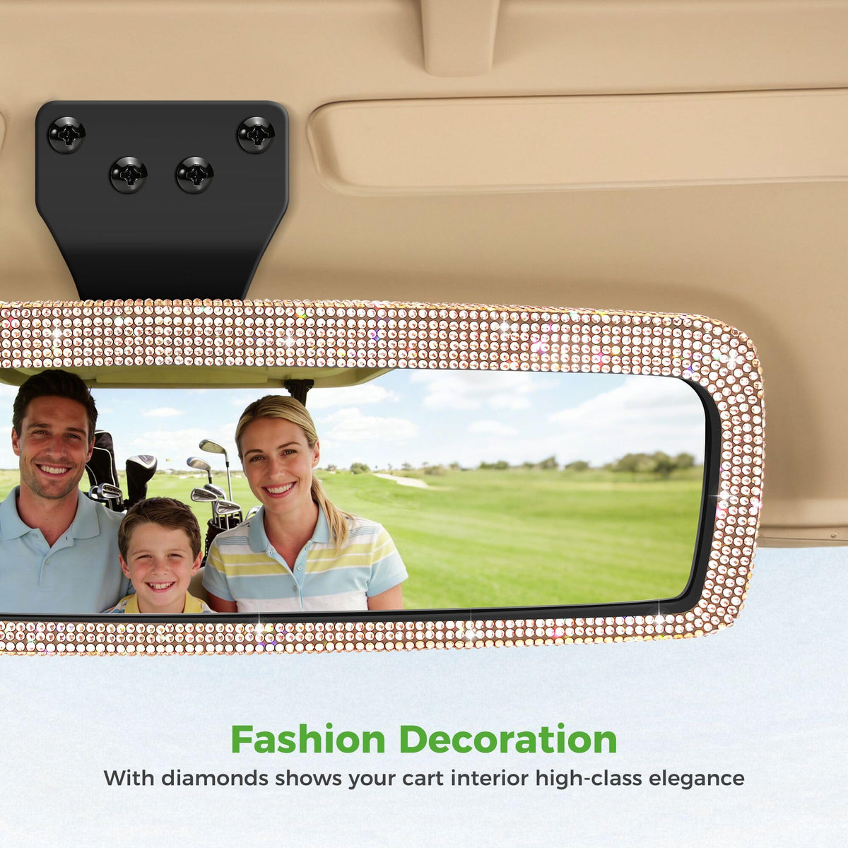10L0L rhinestones detail on golf cart mirror adds premium bling and shine
