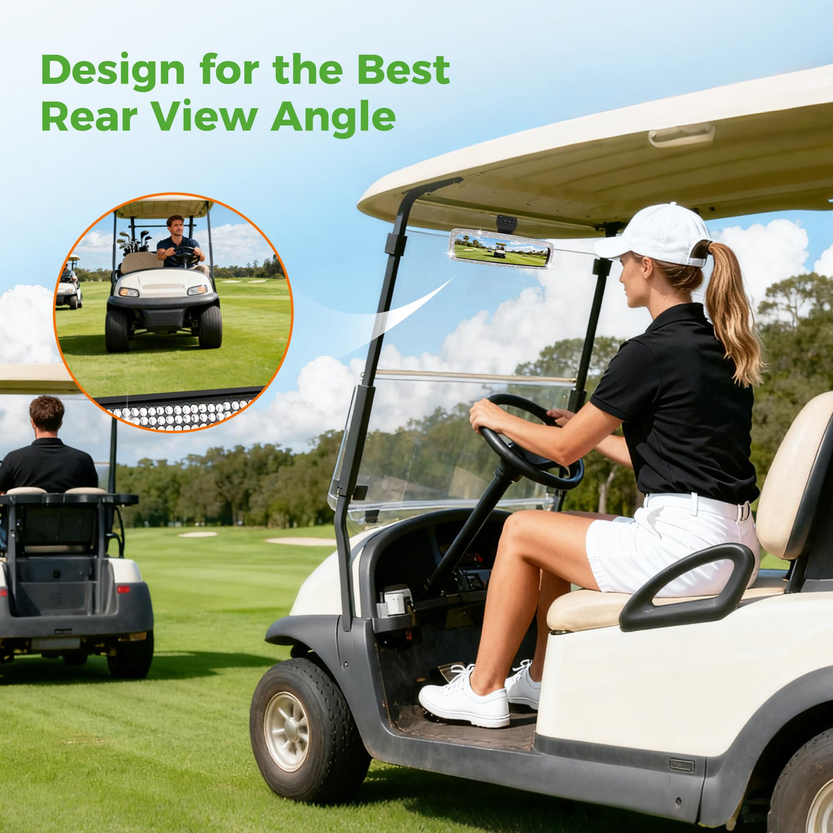 10L0L crystal diamond golf cart mirror with 360° rotation for flexible viewing