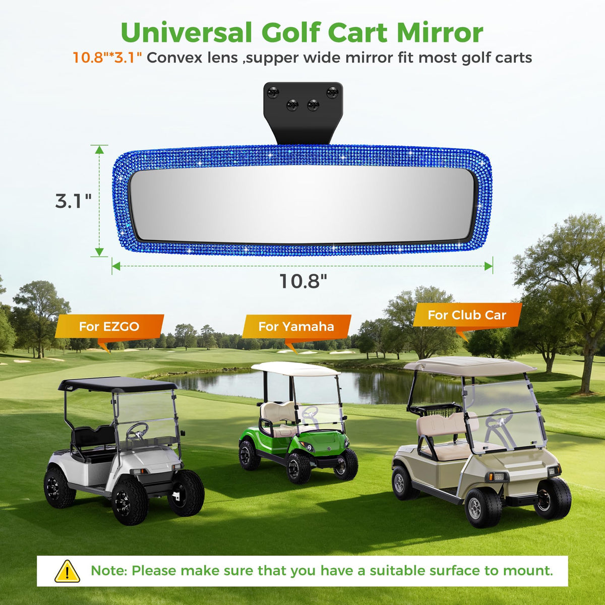 Universal-fit design suitable for EZGO, Club Car, Yamaha carts.
