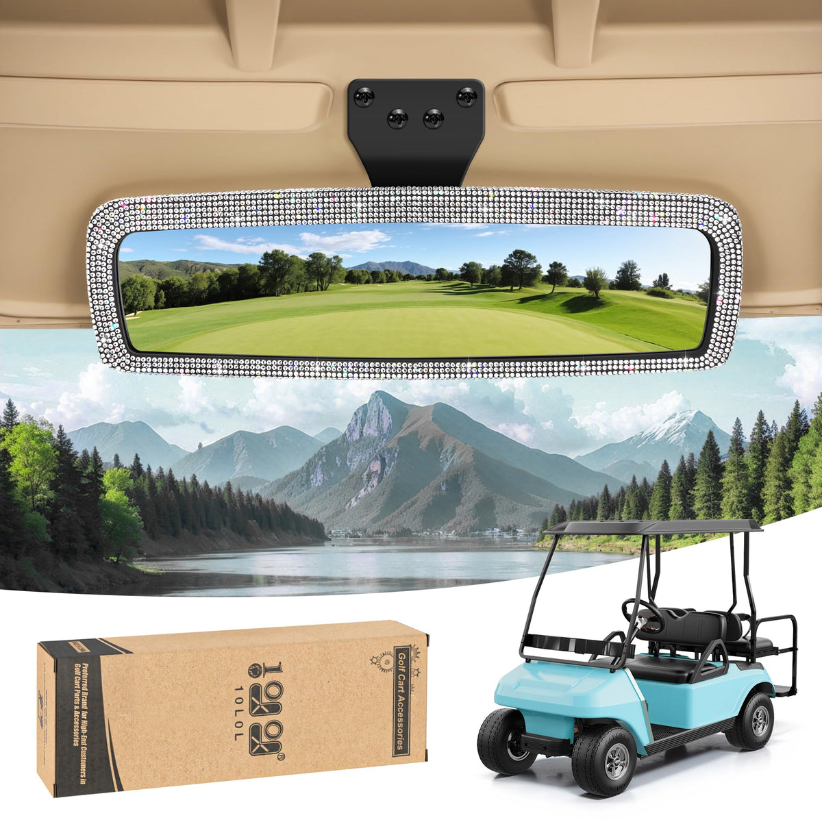 10L0L bling rhinestone golf cart mirror with crystal accents for Yamaha improves rear visibility