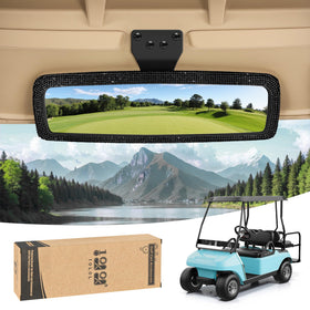 10L0L bling rhinestone golf cart mirror on Yamaha enhances reverse visibility with luxury sparkle