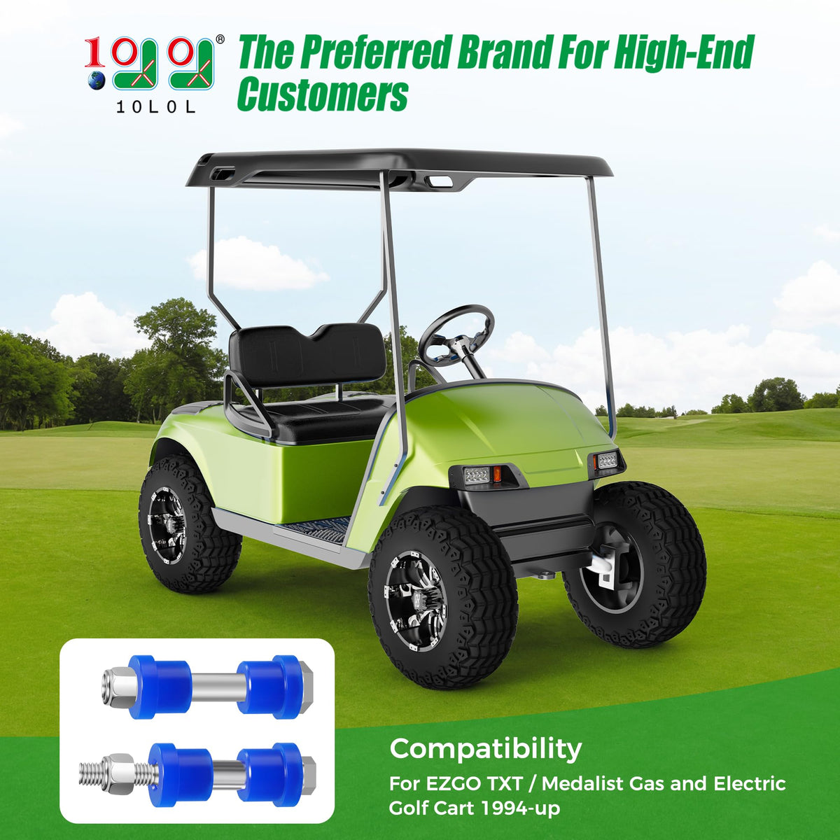 Blue bushings and sleeves from 10L0L kit for EZGO rear suspension.