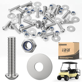 10L0L bolts with washers and NyLok nuts securing golf cart fender flares for EZGO/Club Car/Yamaha