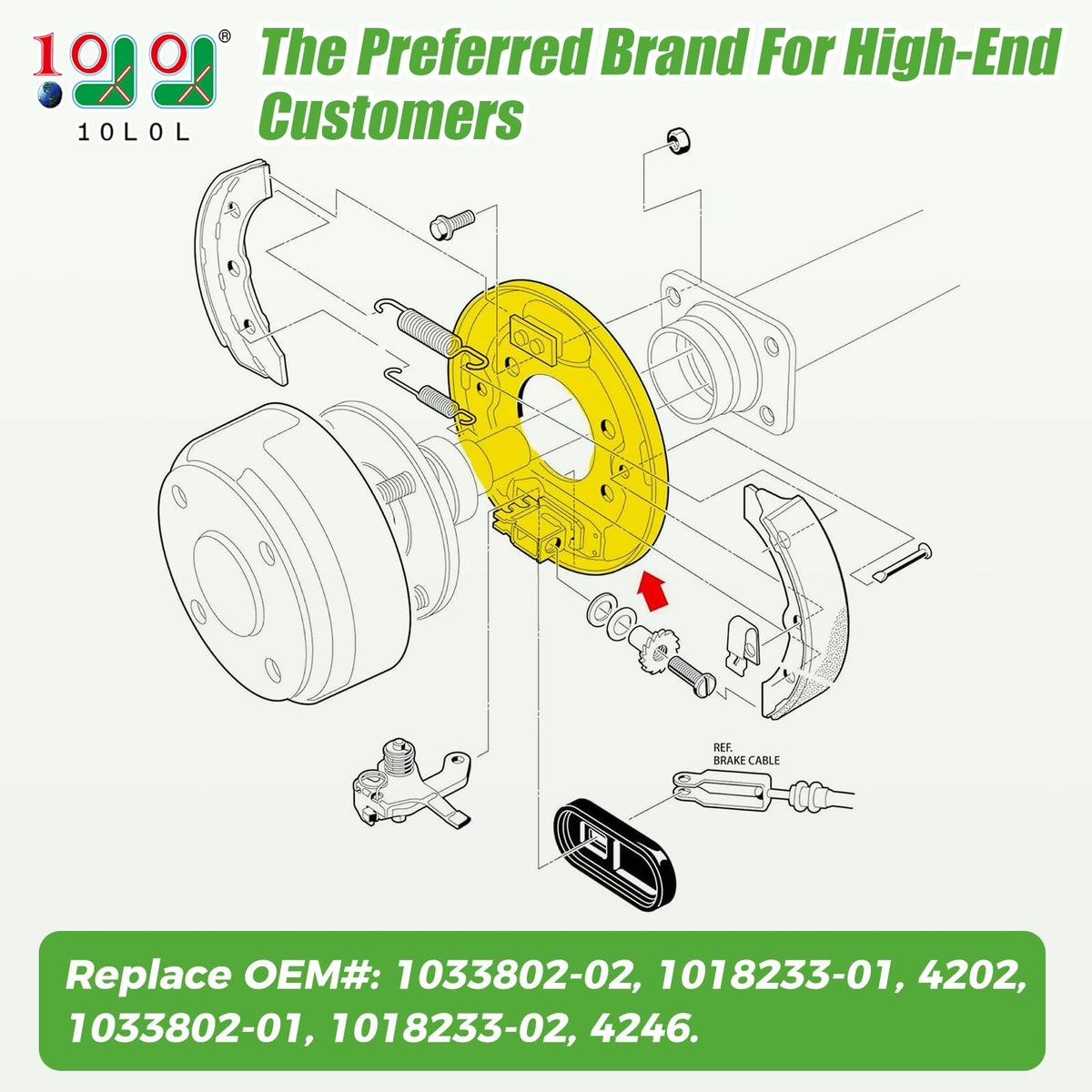10L0L brake assembly right rear wheel close-up highlighting durable ceramic-infused shoes.