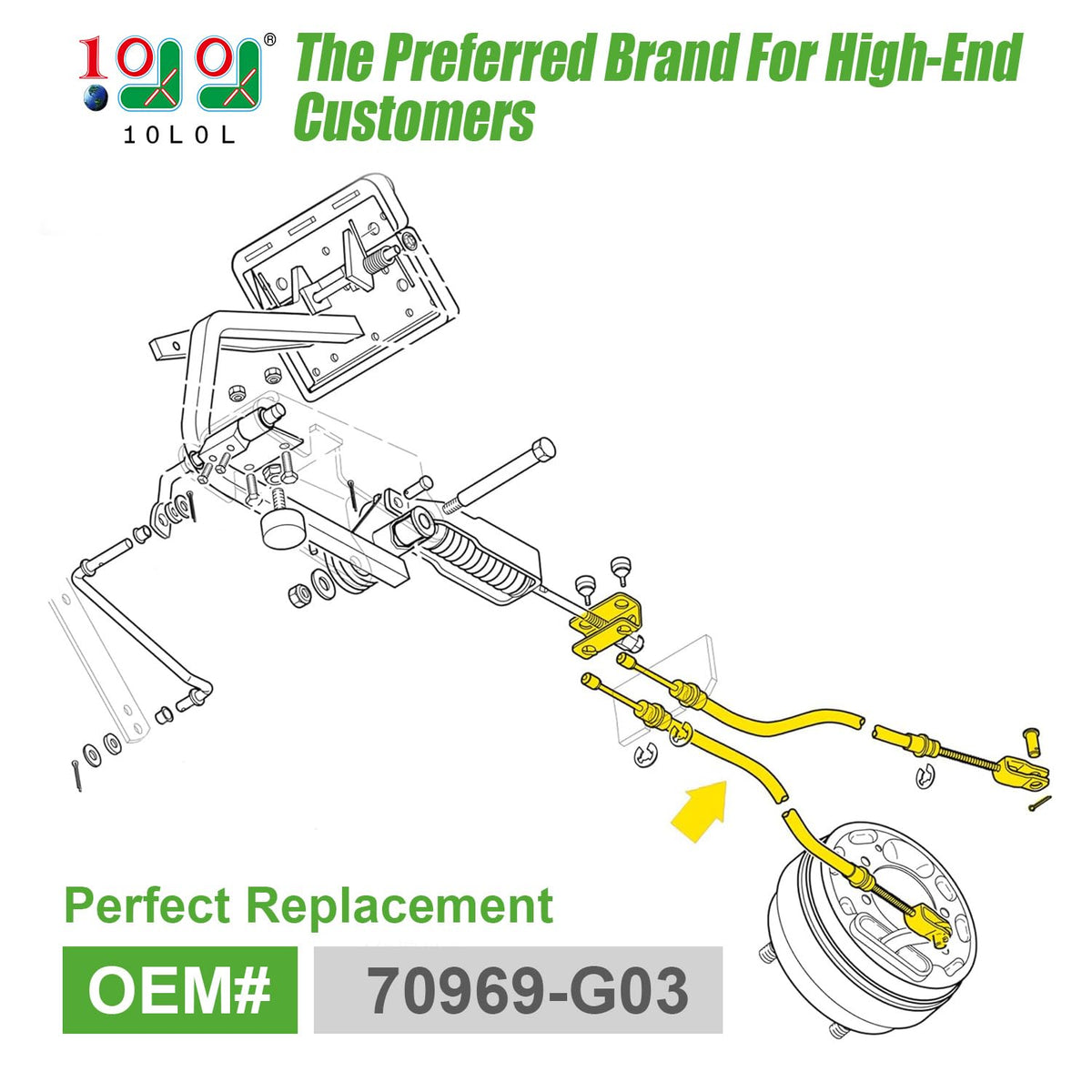 10L0L brake cable set on driver side for EZGO TXT/Medalist enhances stopping performance