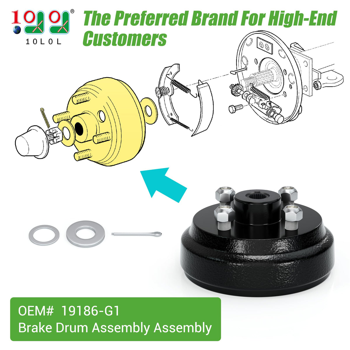 10L0L brake drum exterior detail—durable design for long-lasting carts.