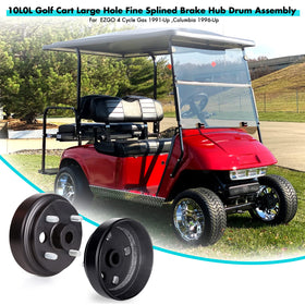 10L0L brake drum two-pack for EZGO rear wheels ready for replacement.