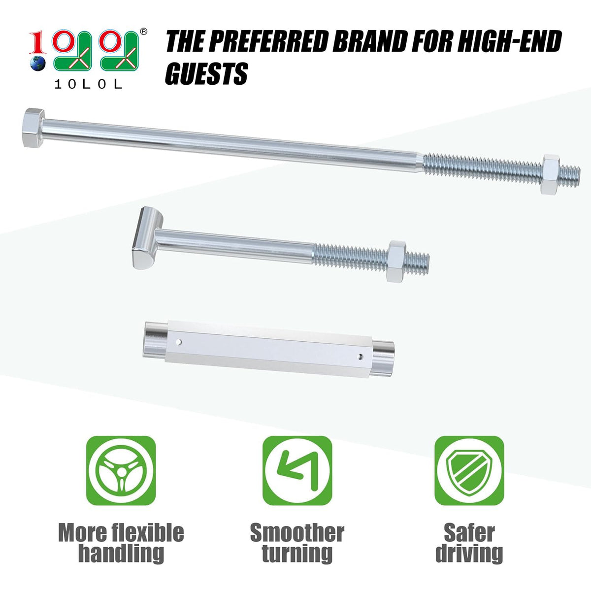 Close-up of 10L0L brake equalizer rod showing durable stainless steel.