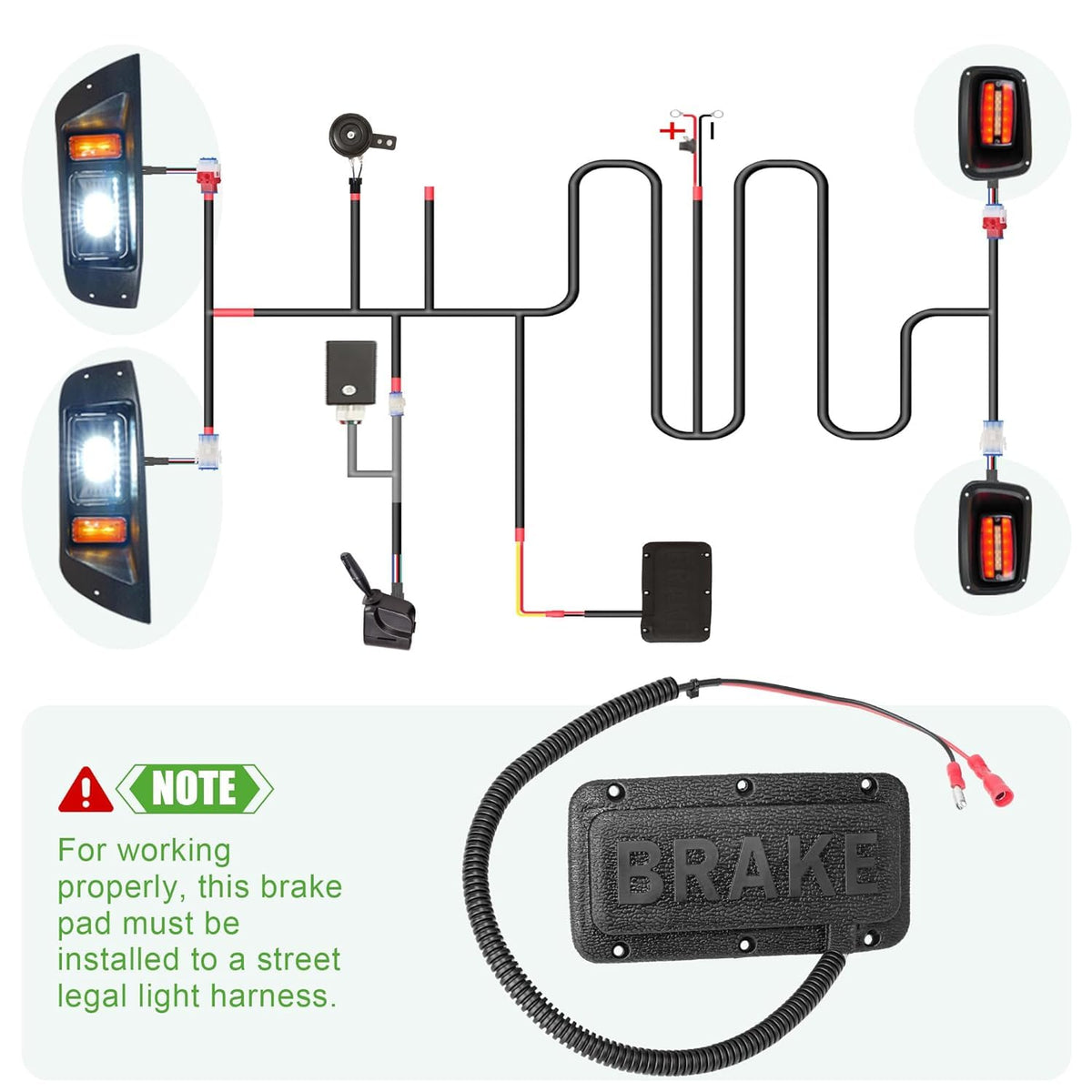10L0L brake light switch connects to a street-legal harness for proper function