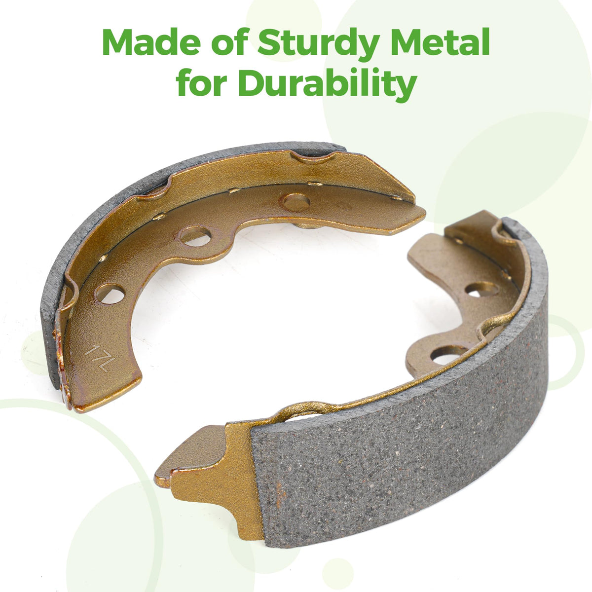 10L0L brake shoes for EZGO 1986.5-1996 front view for easy install.