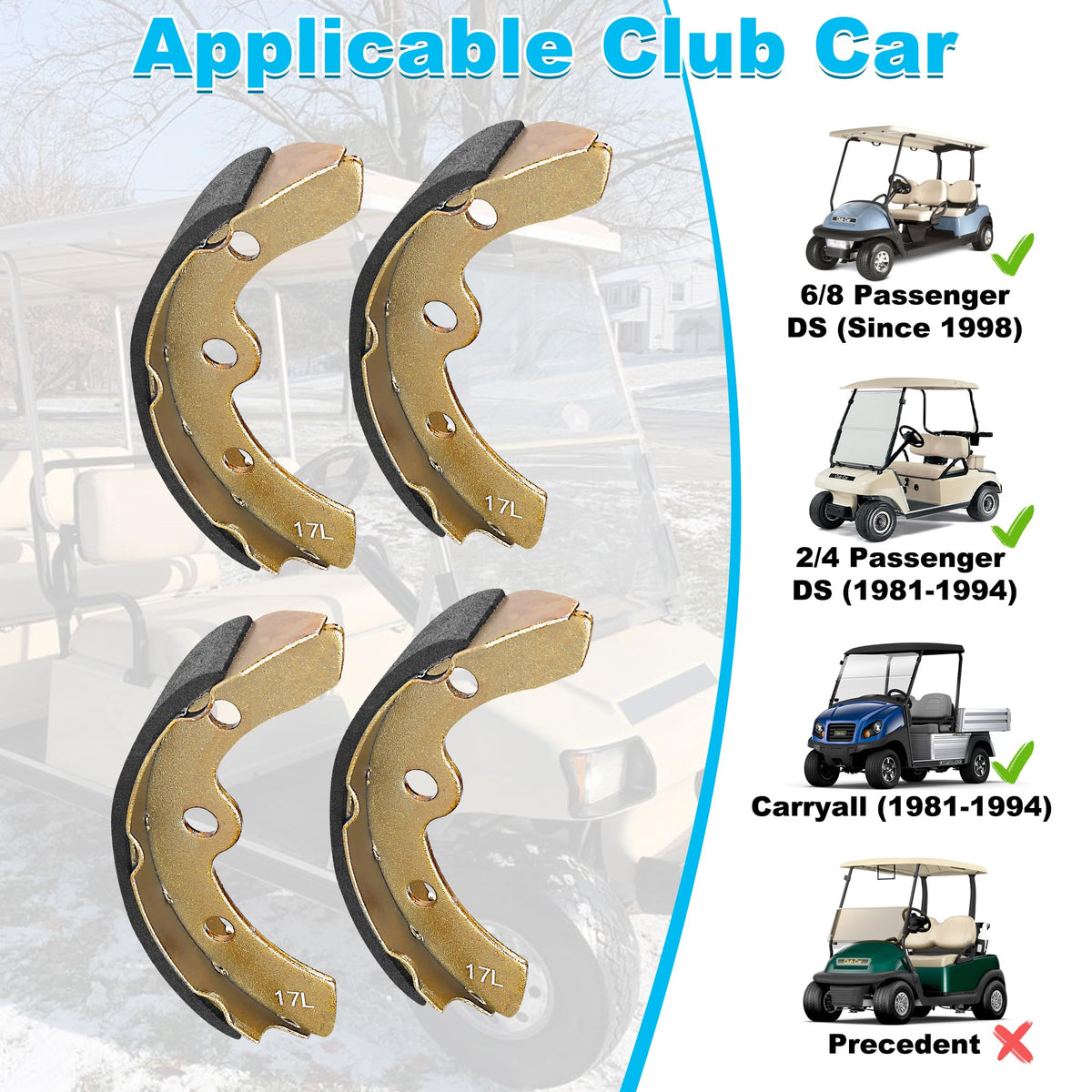 10L0L EZGO-compatible brake shoes for smooth braking