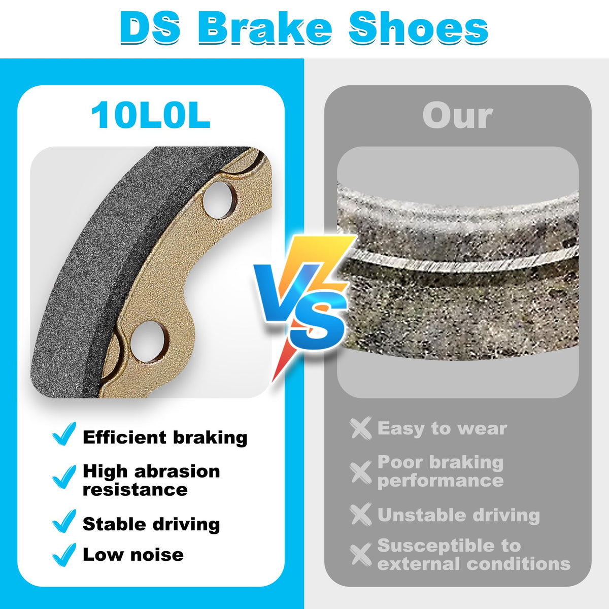 10L0L brake shoes 101146302 and 1011296 set on display