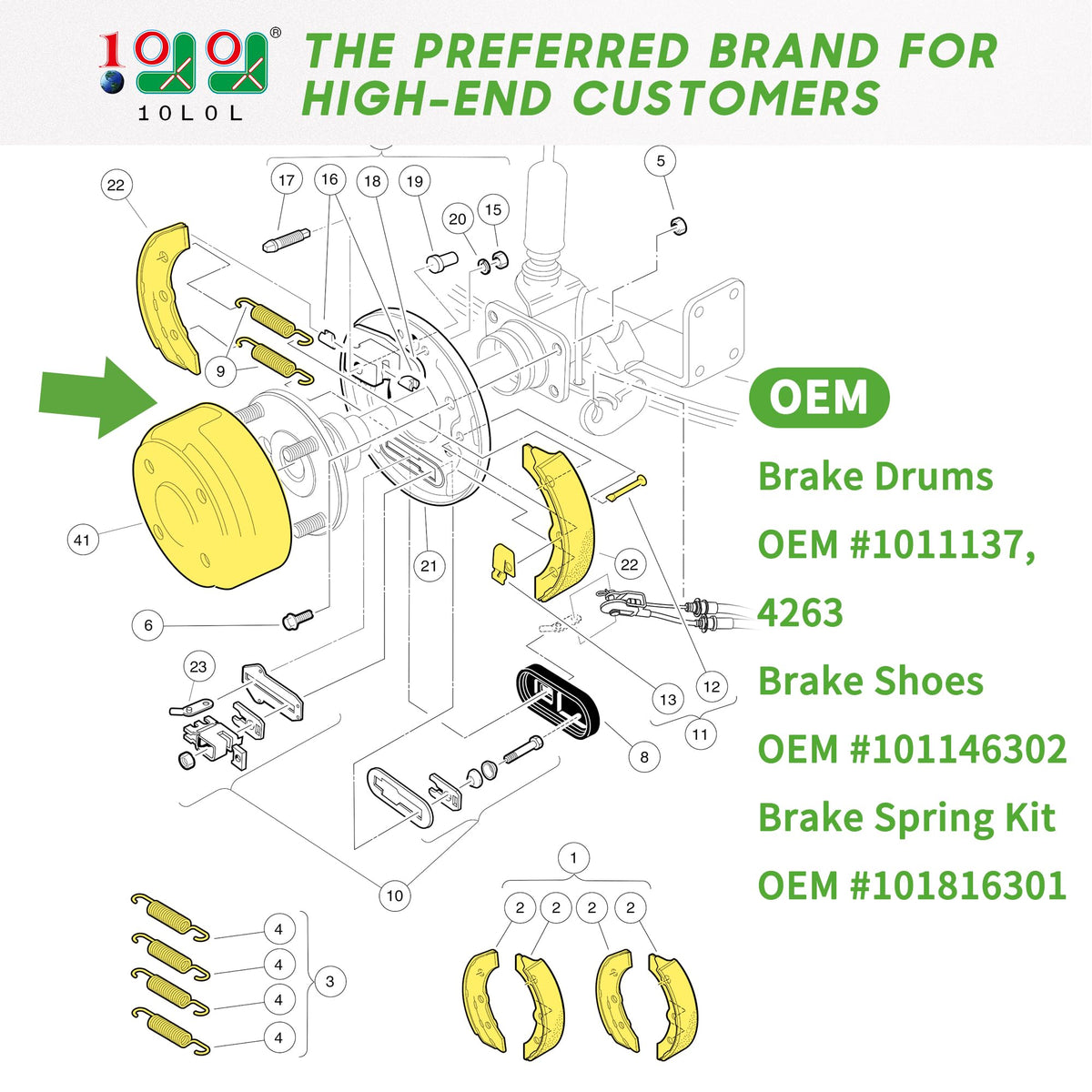 10L0L brake shoes spring kit for DS and Precedent enhances braking response