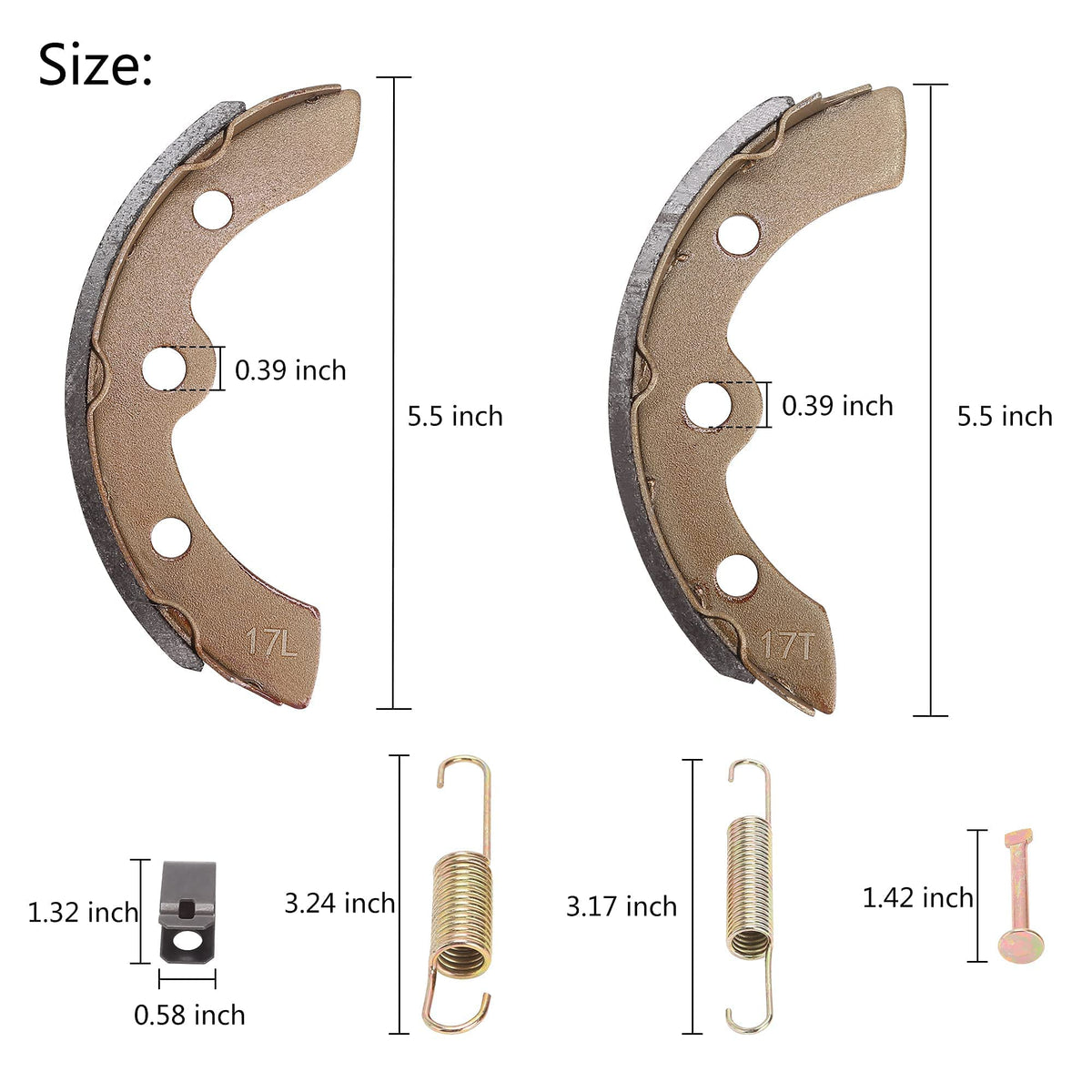 10L0L short and long brake shoes with springs for easy replacement