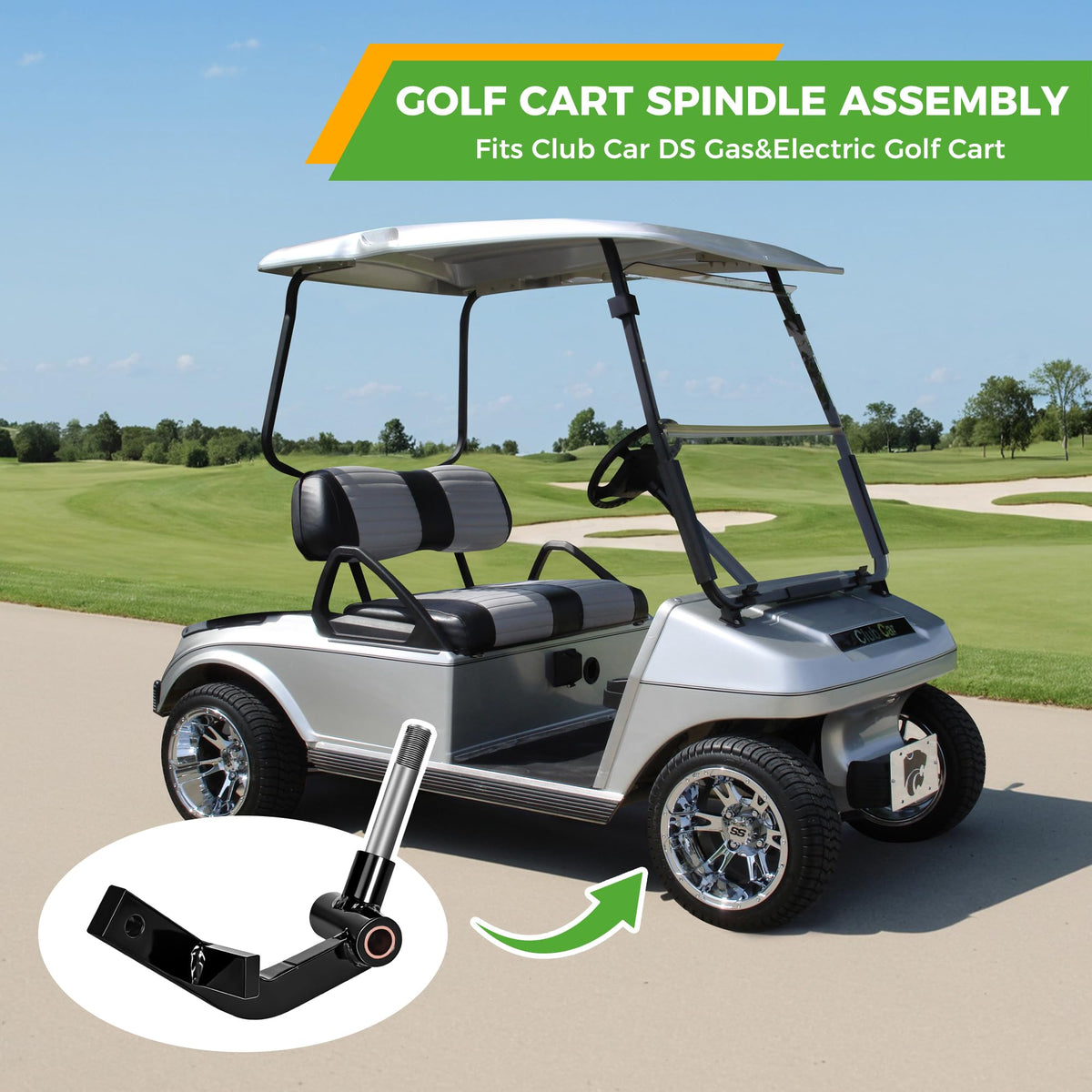 10L0L bronze bushing detail on spindle enhances durability for Club Car DS