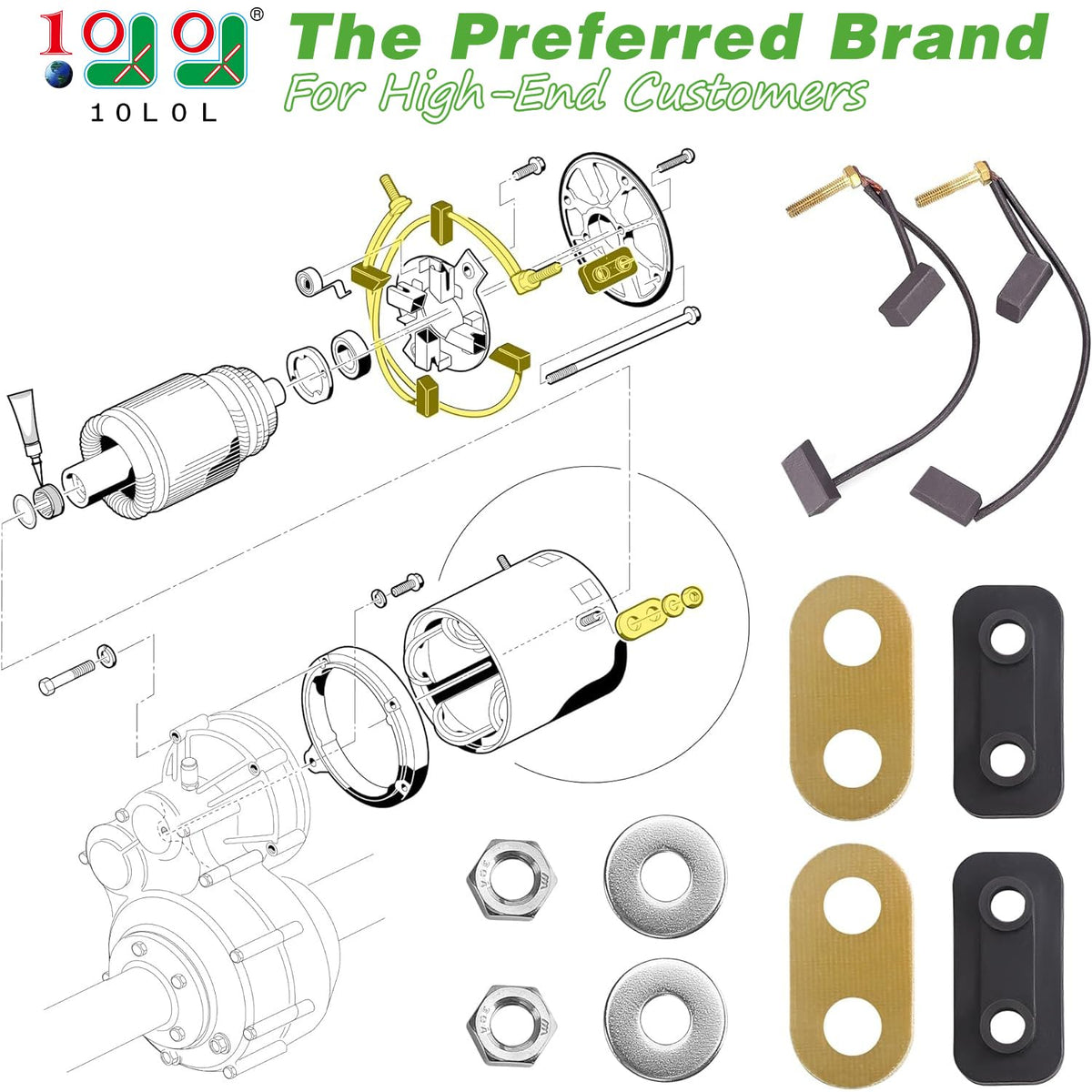 10L0L brush kit installed in a Club Car GE motor layout for reliability.