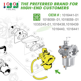 10L0L carburetor kit components laid out for easy inspection and planning.