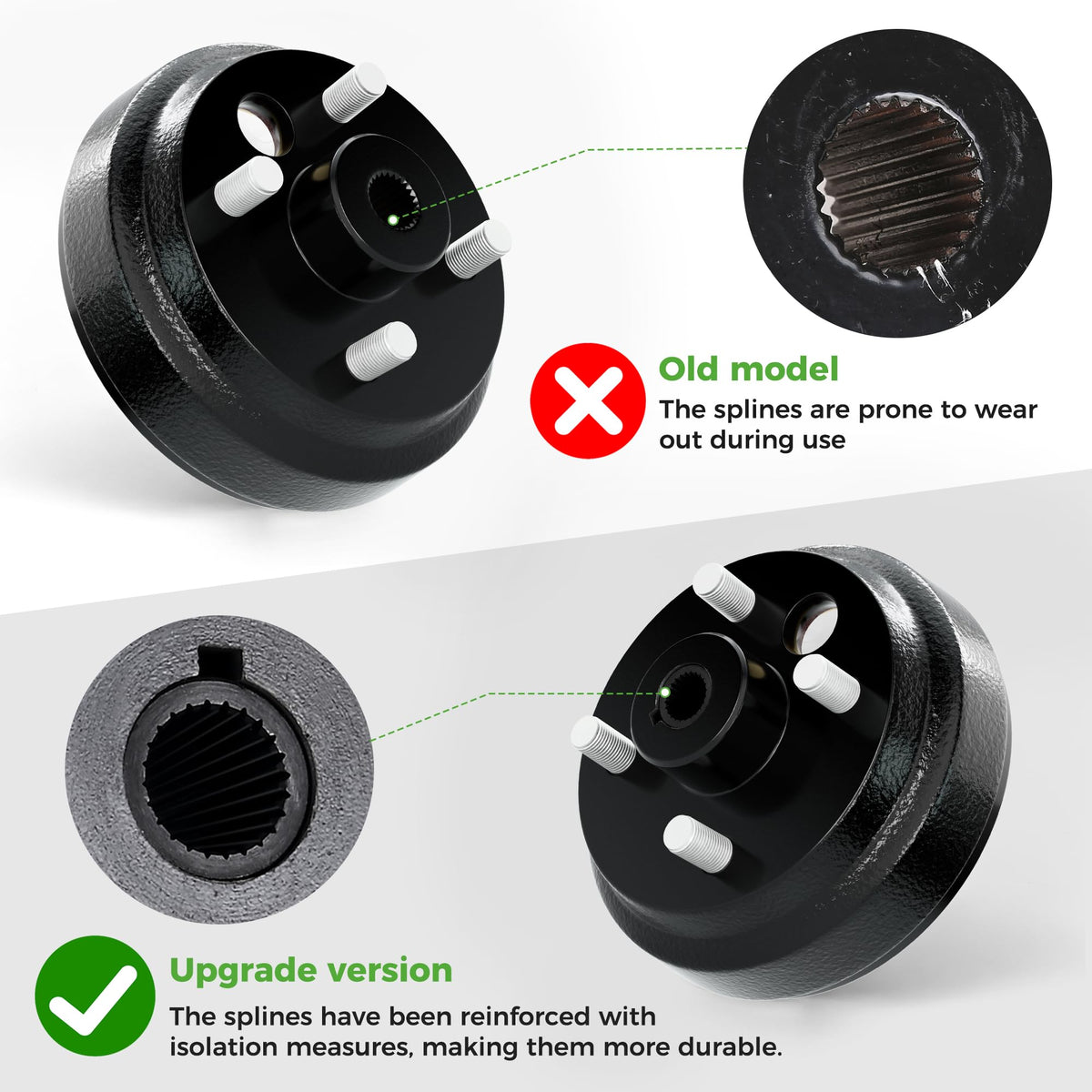10L0L castellated nut and thick washer—secure hub and reliable fit.