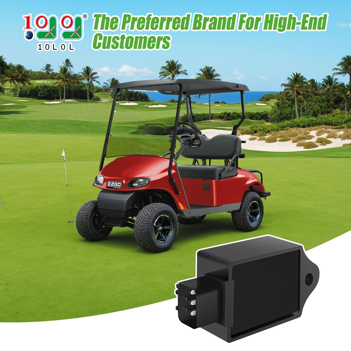10L0L CDI Ignitor EZGO ignition box closeup with plug-and-play connector.