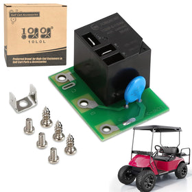 The 10L0L charger relay board for EZGO, top view, OEM-compatible replacement for PowerWise II.