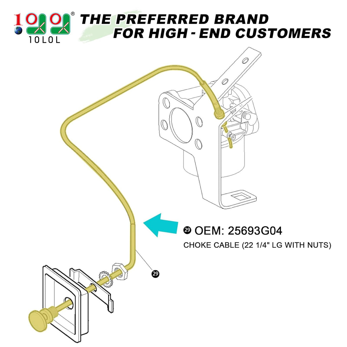 Close-up of end-connector on 10L0L choke cable for easy replacement.