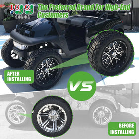10L0L chrome center cap cover mounted on golf cart wheel for upgrade.
