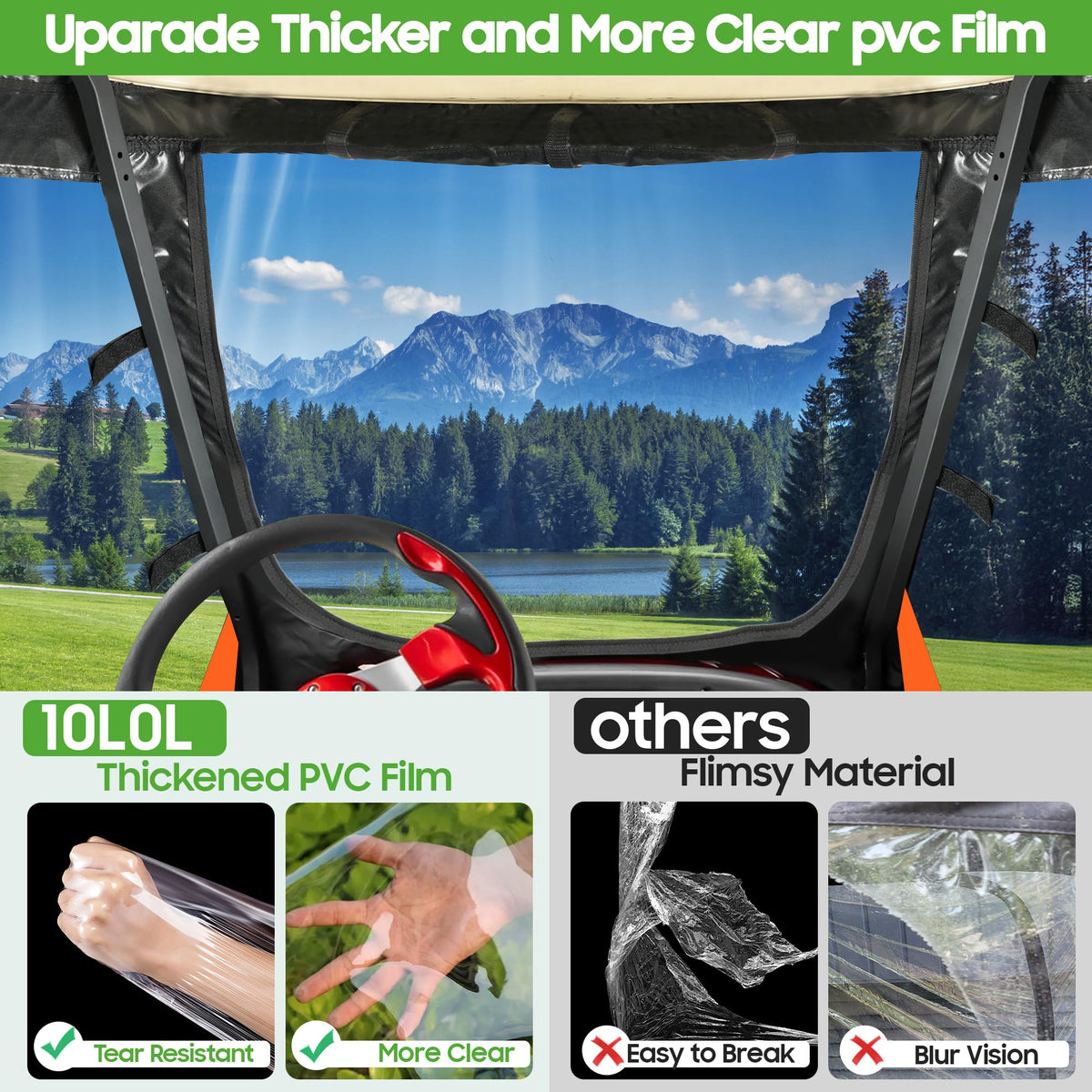 10L0L clear PVC windows for unobstructed visibility