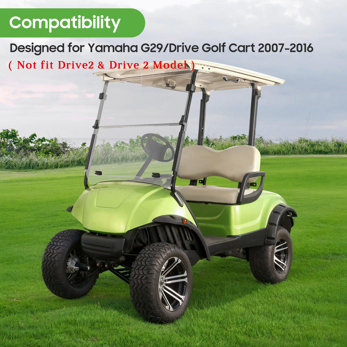 10L0L clear windshield for Yamaha G29, folded position demonstrating compact storage.