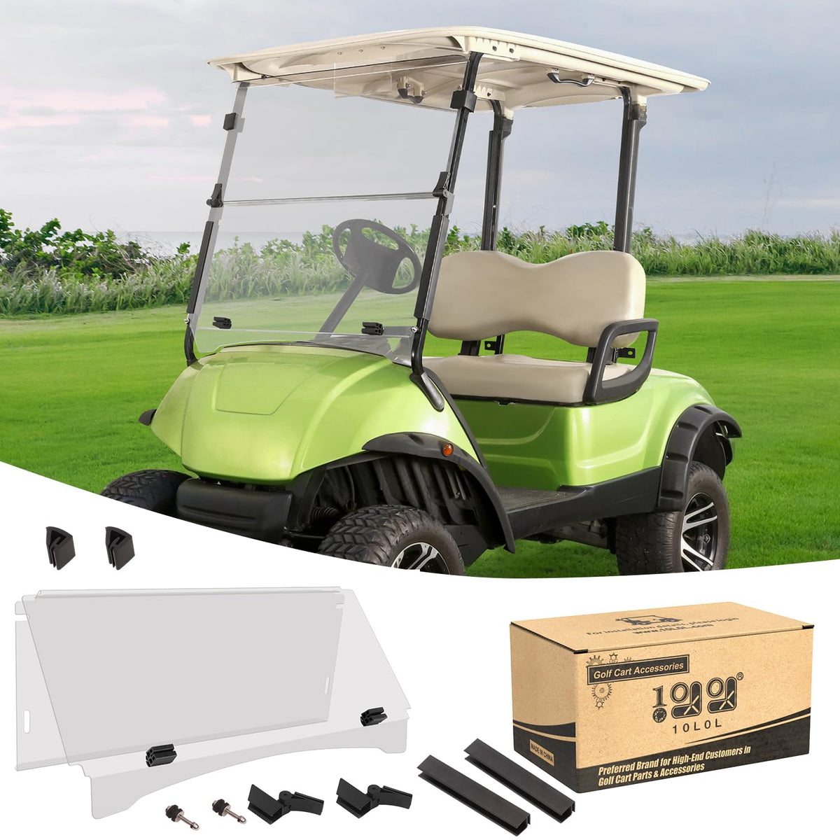 10L0L clear windshield for Yamaha G29, front view with high visibility and UV protection.