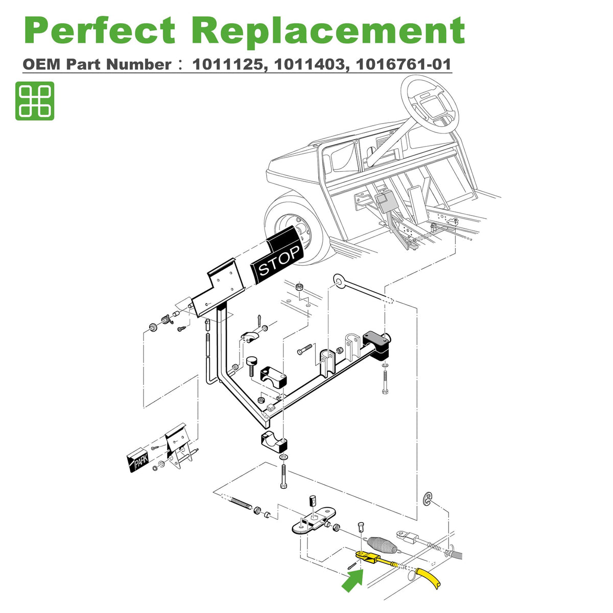 10L0L Club Car DS brake cable showing durable metal construction.