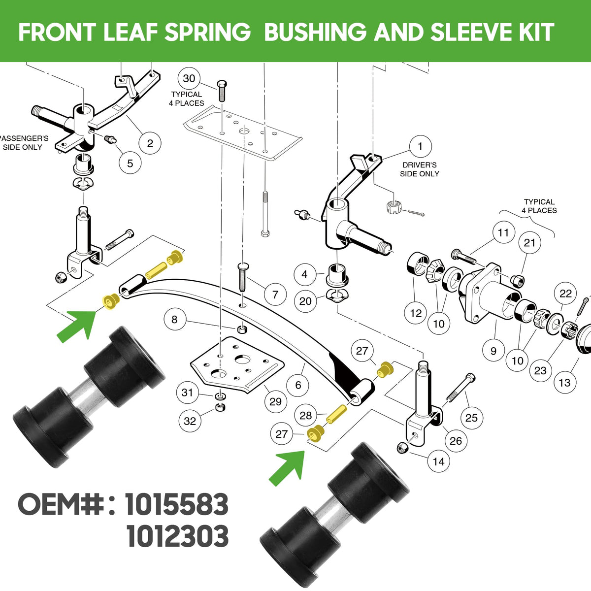 10L0L Club Car DS front suspension kit compatible with 1993+