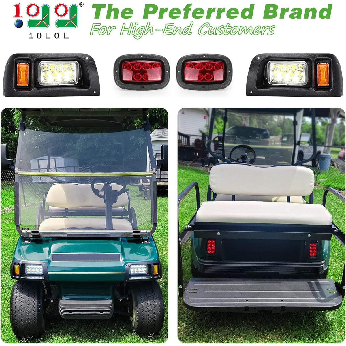 10L0L Club Car DS headlight kit rear view with clear taillight signaling