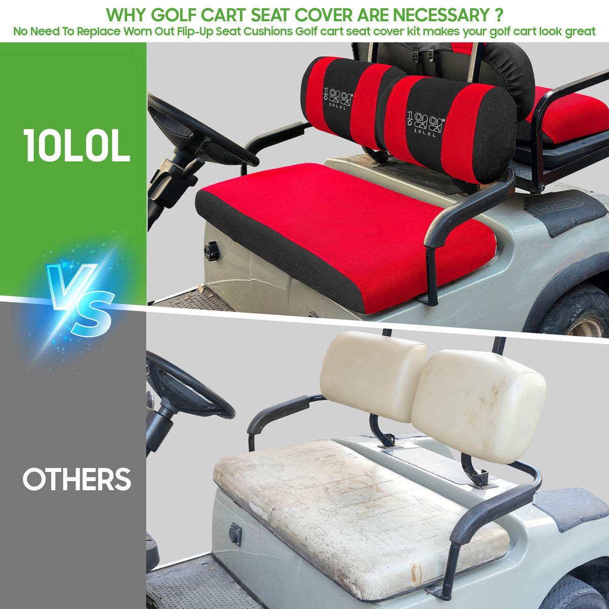 10L0L Club Car DS pre-2000 front seat cover with tool-free install