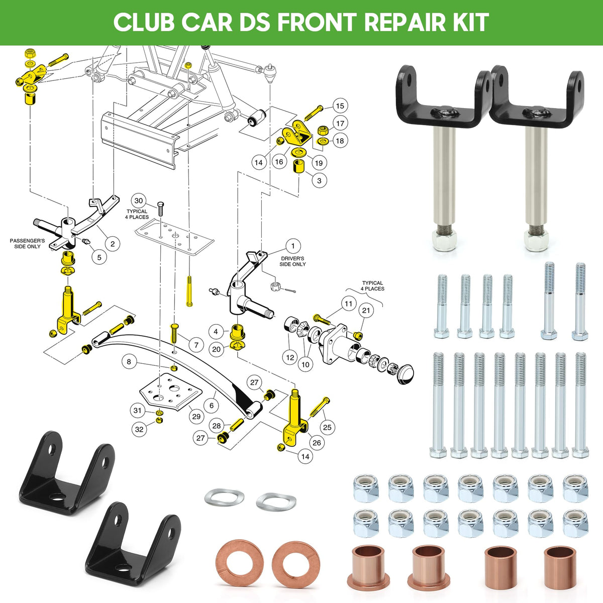 10L0L Club Car DS rear suspension kit with durable bushings
