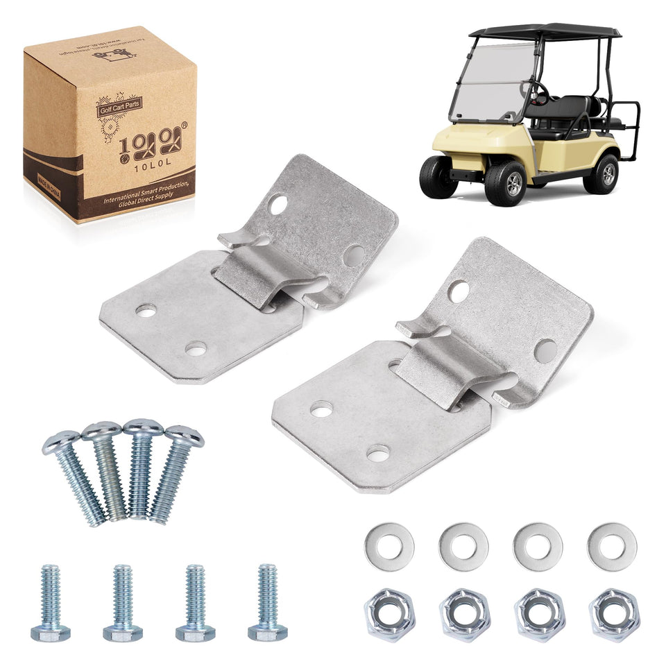 10L0L Club Car DS seat hinge set assembly showing OEM compatibility for 1979+ carts