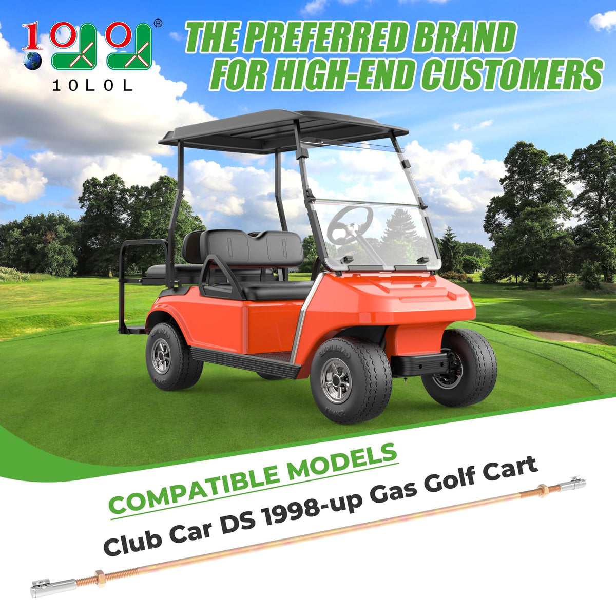 10L0L Club Car DS throttle linkage close-up highlights OEM compatibility