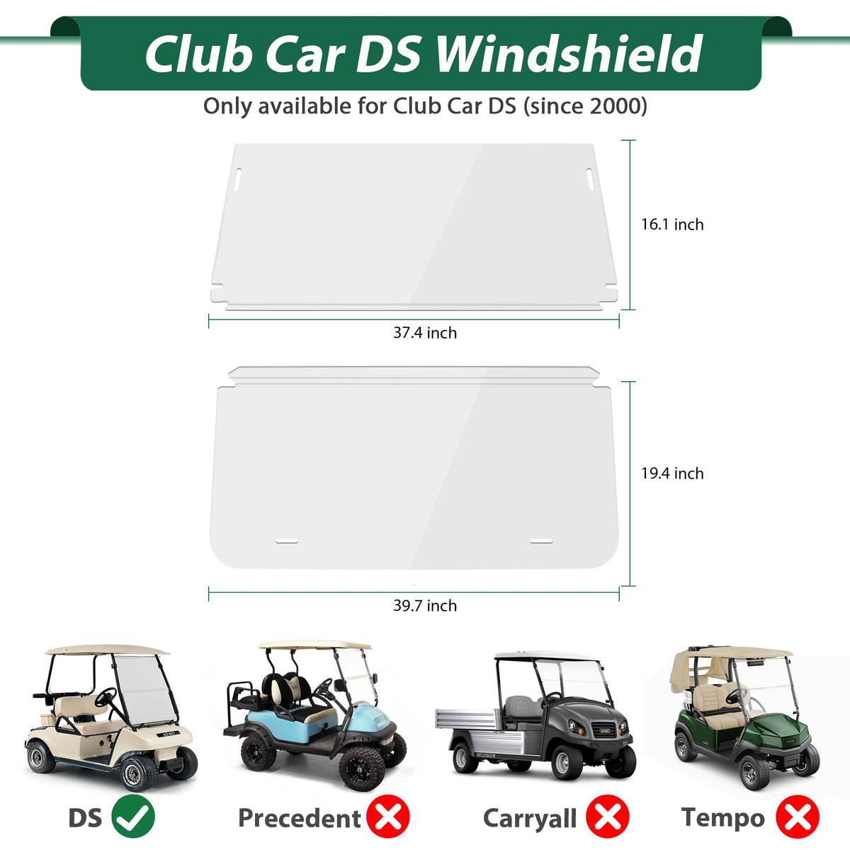 10L0L Club Car DS windshield foldable design for versatile outdoor driving.