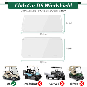 10L0L Club Car DS windshield foldable design for versatile outdoor driving.