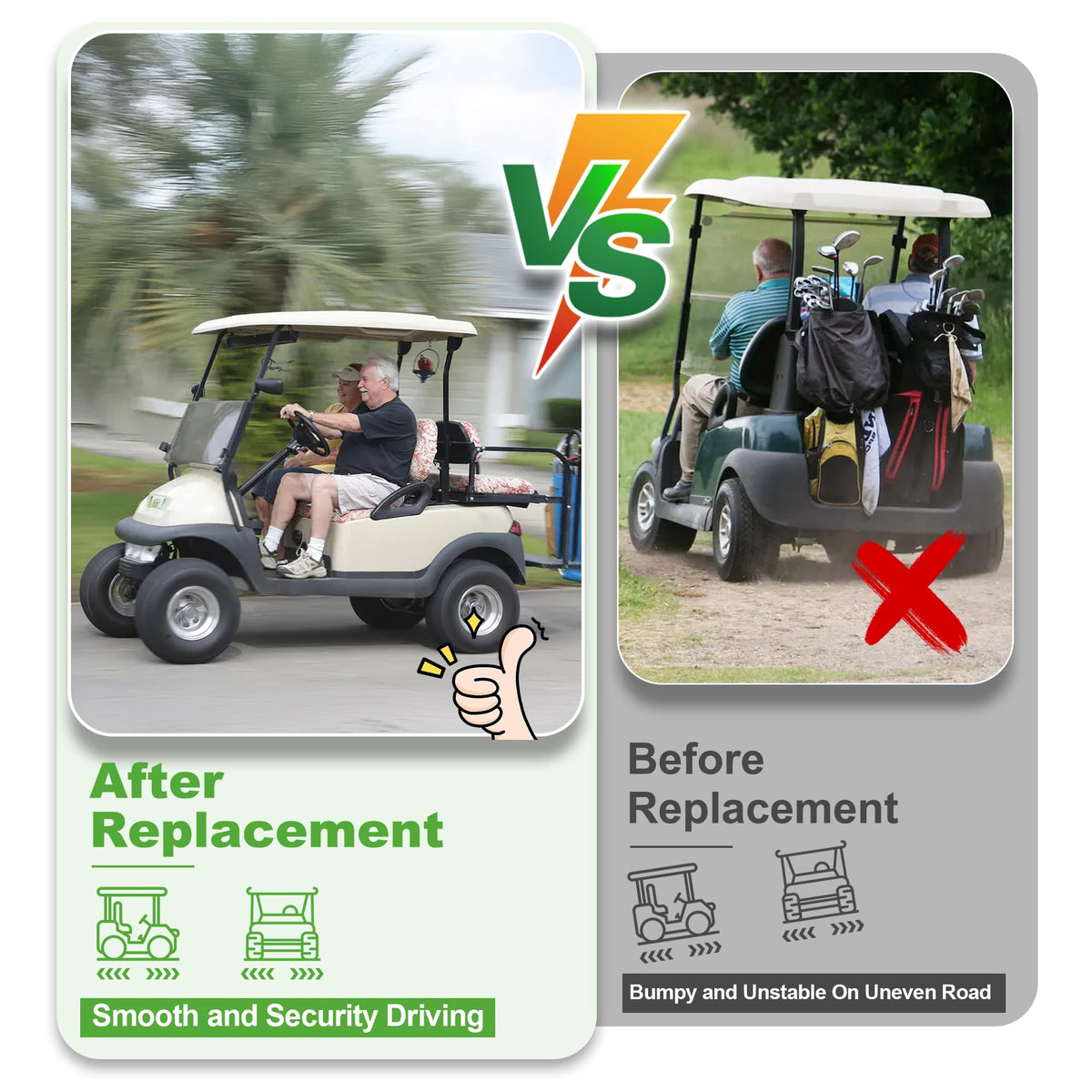 10L0L Club Car Onward front shock assembly boosts handling on rough surfaces
