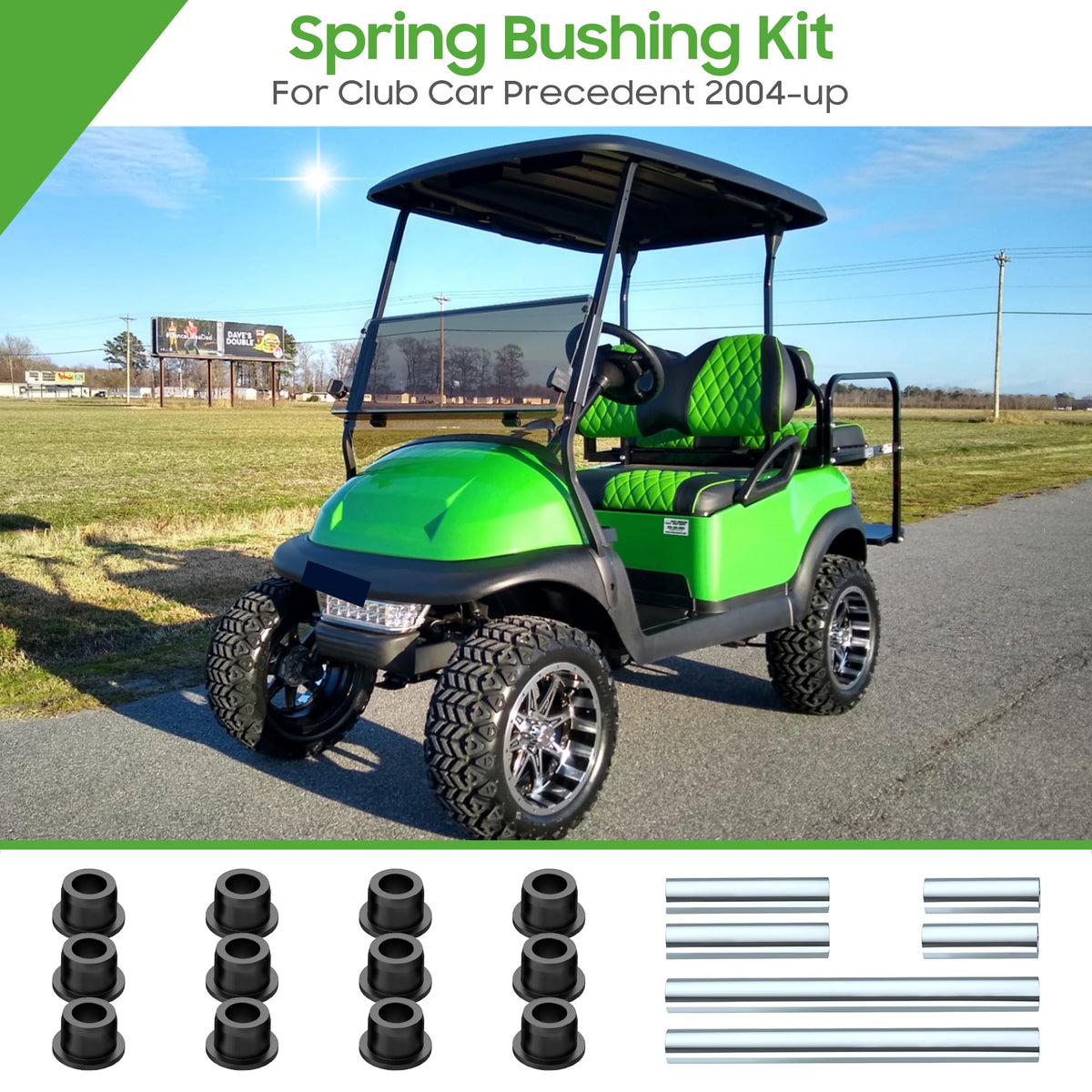 10L0L Club Car Precedent bushing set close-up with urethane components.