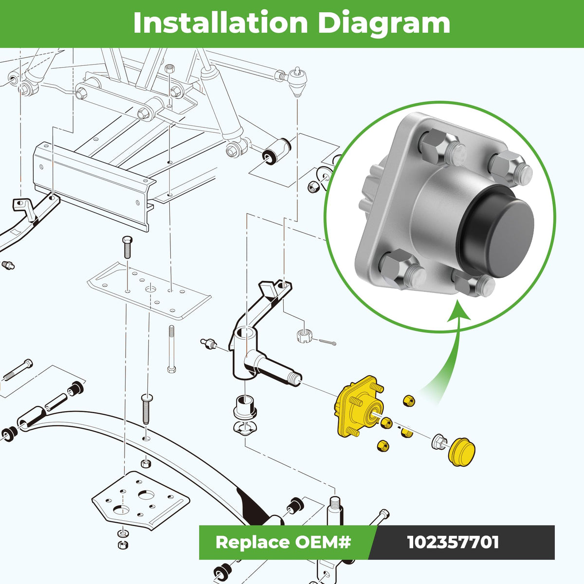 10L0L front hub assembly for Club Car Precedent installation made simple