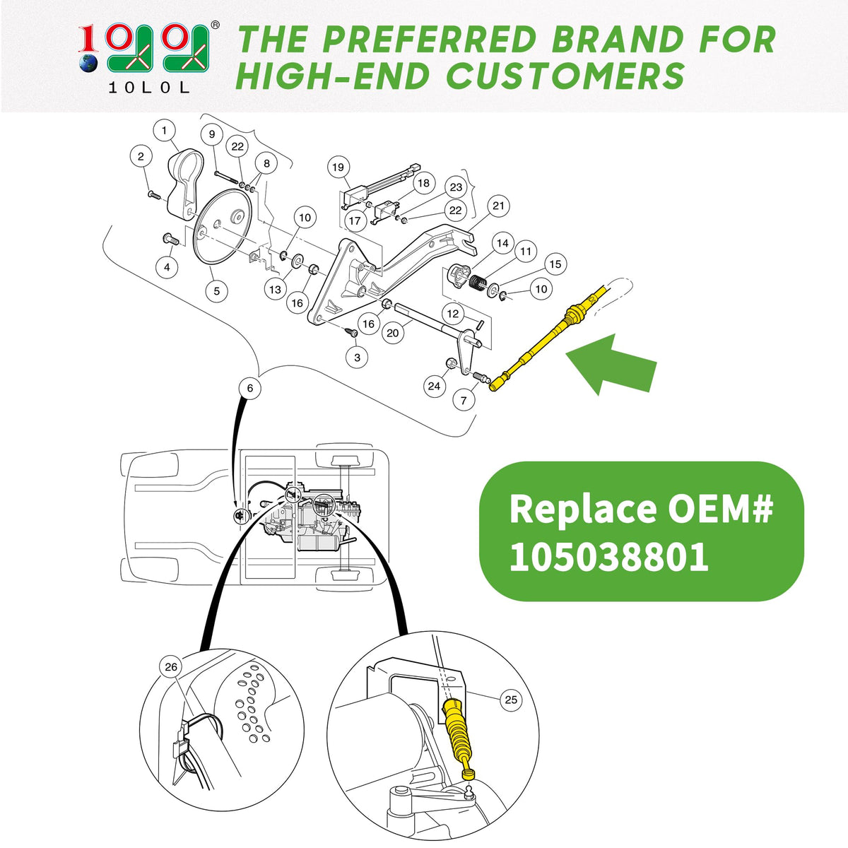 10L0L Club Car Precedent gas model cable, quick install and reliable fit.