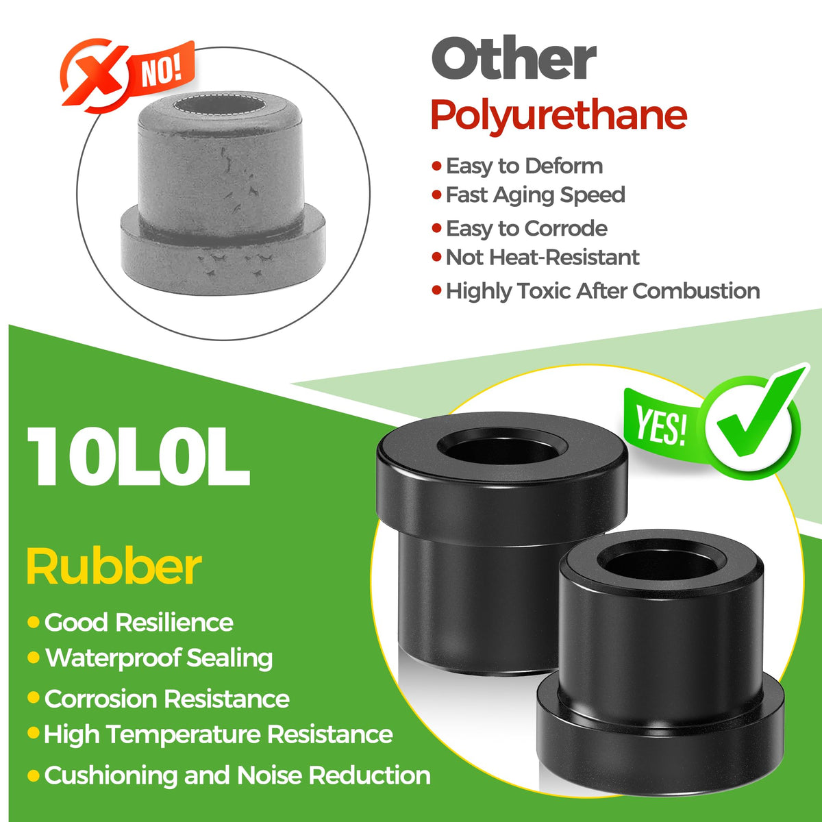 10L0L Club Car Precedent upper A-arm bushing smooths pivot action.