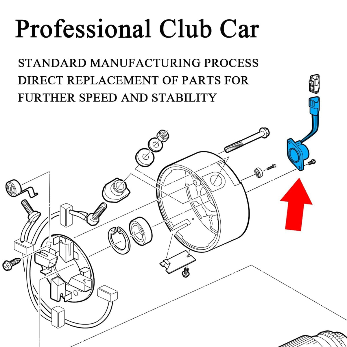10L0L Club Car speed magnet in motor area shows installation-ready compatibility.