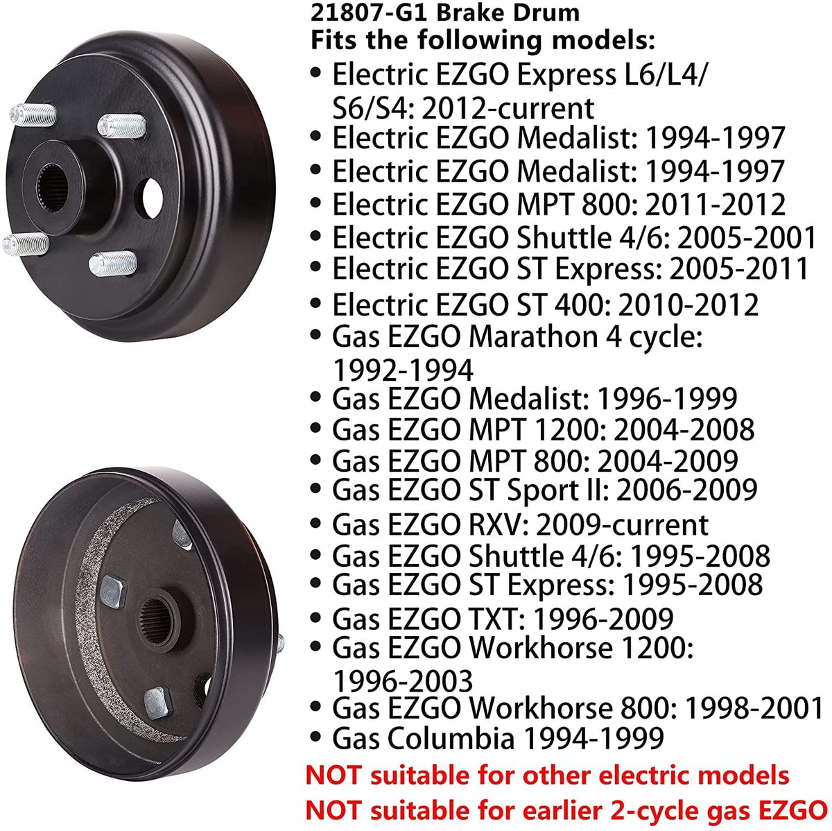 10L0L Columbia 4-cycle brake drum compatible with 1996-up carts.
