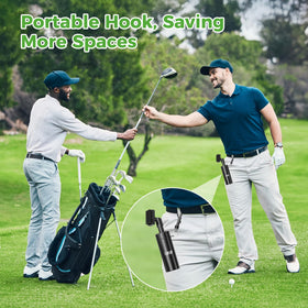 10L0L Compact cleaning kit clipped to golf bag for easy access.