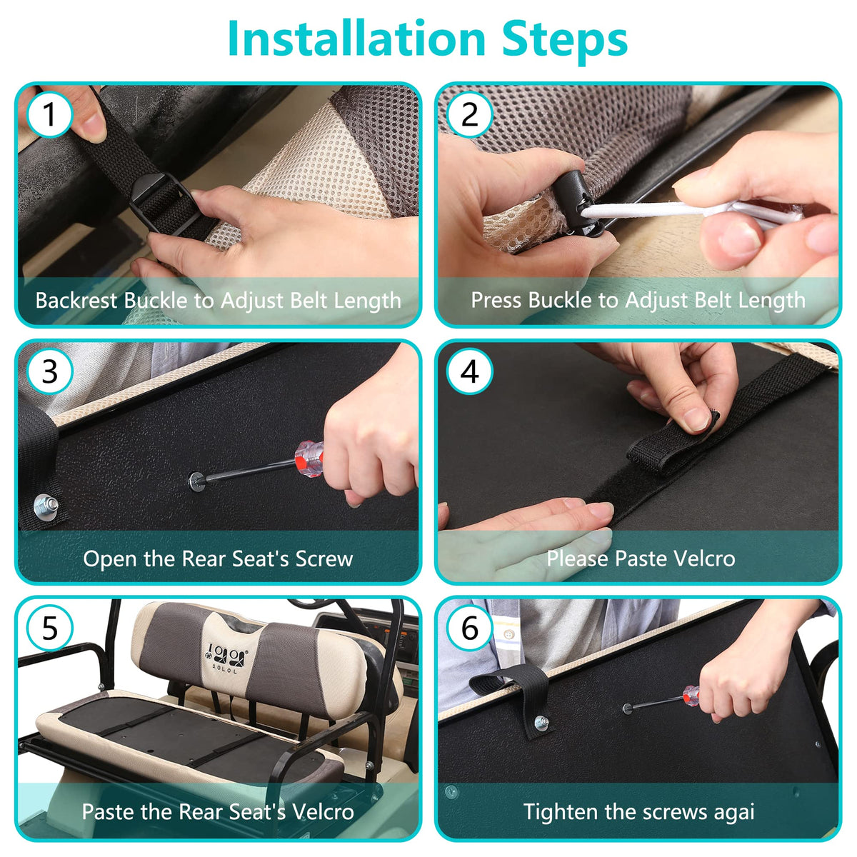 Compatible with Yamaha, EZGO and Club Car rear seats.