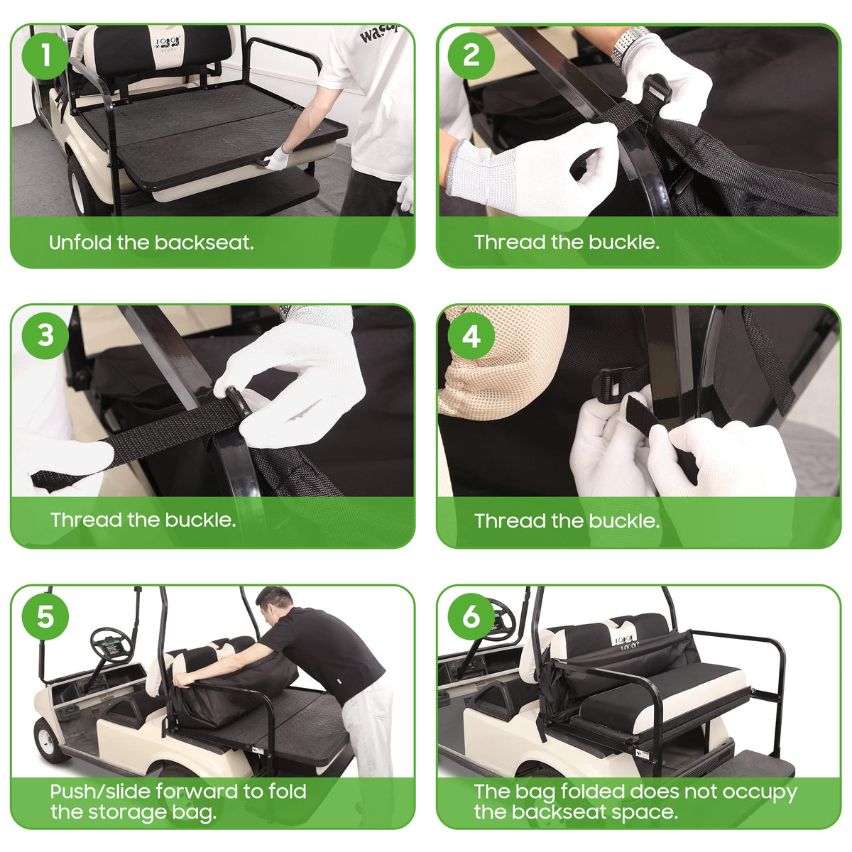 10L0L compatible with four-passenger golf carts showing precise fit