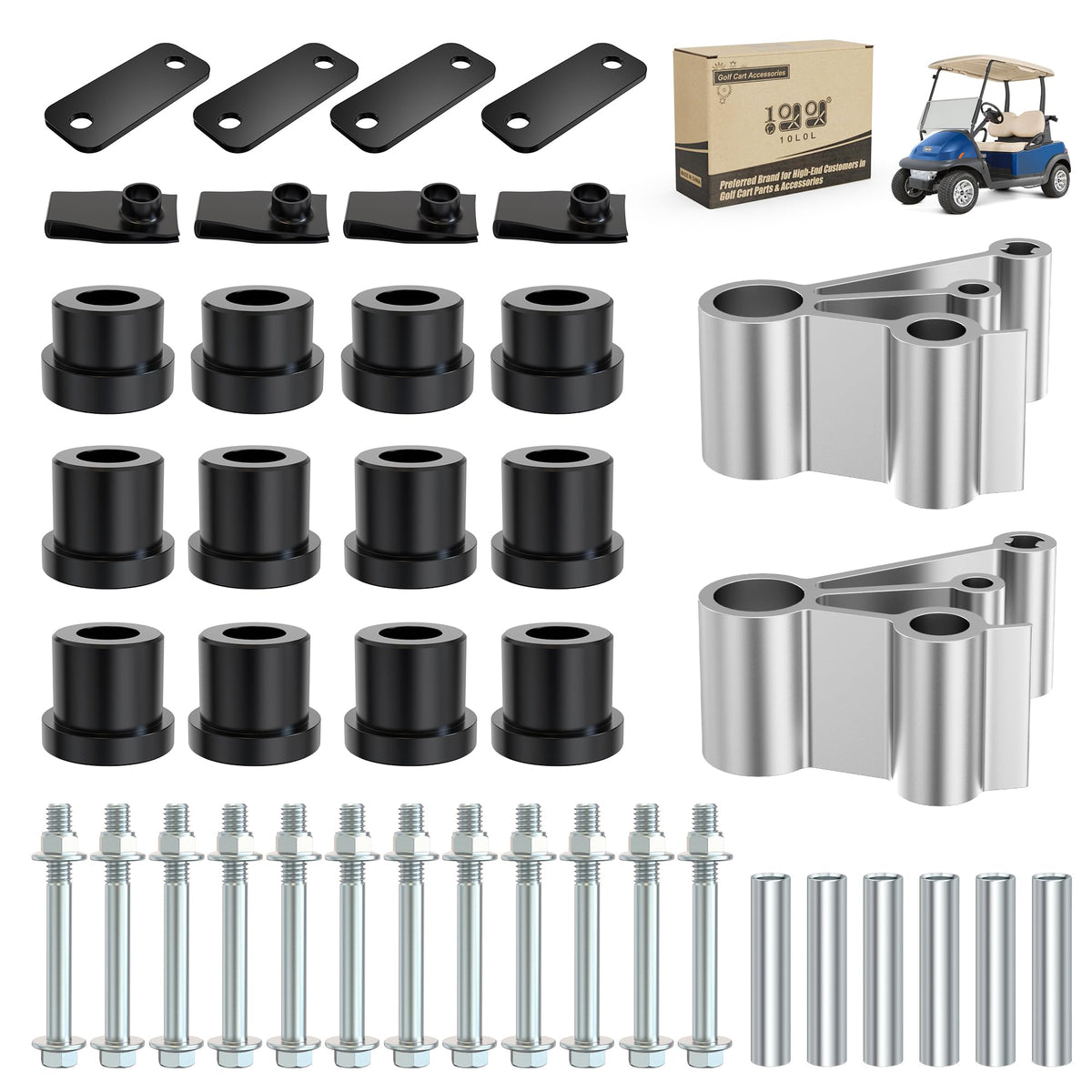 10L0L complete kit for Club Car with rear-leaf spring shackle bushing for improved ride quality